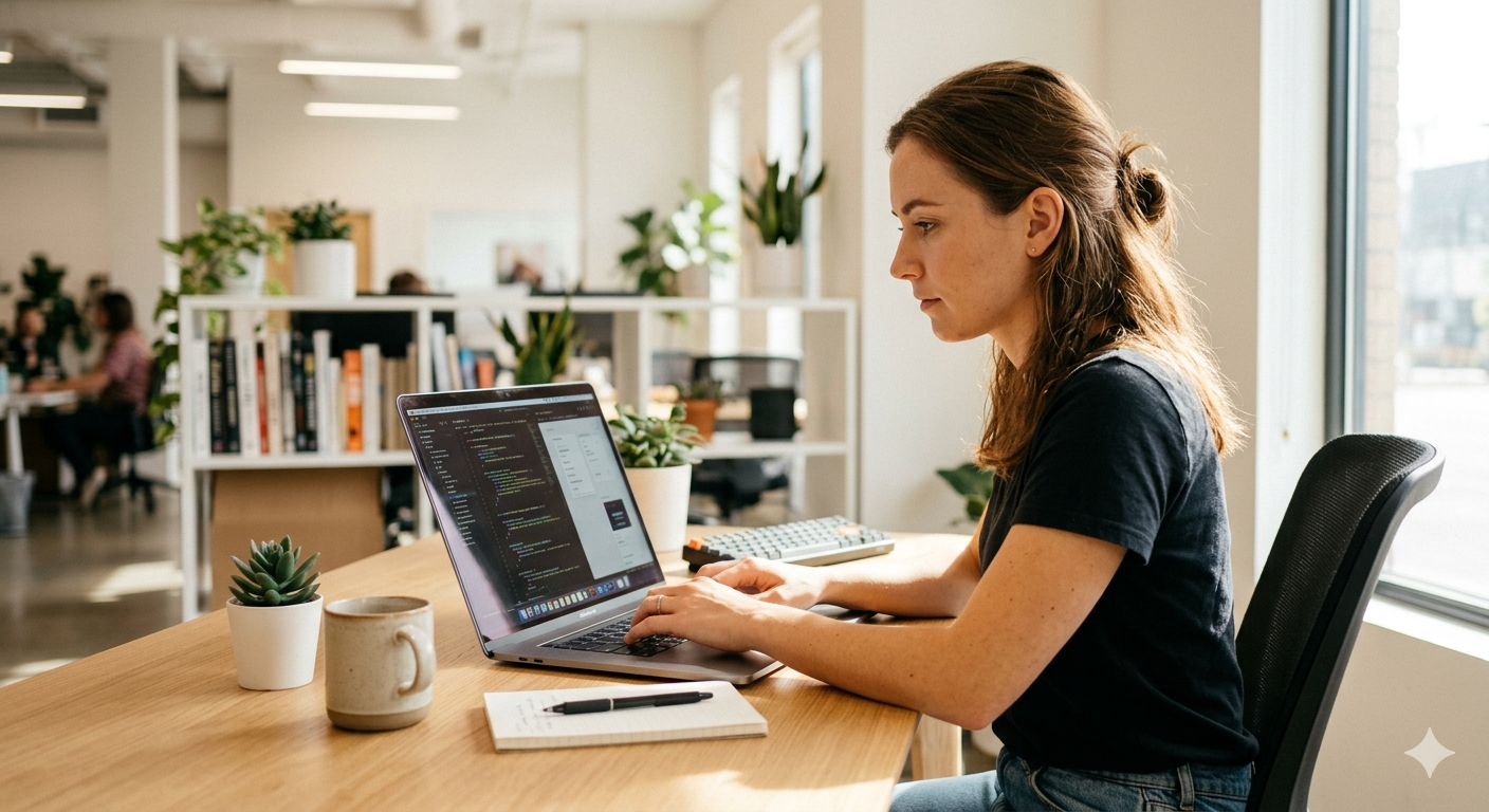 Freelancer sending an invoice from her laptop